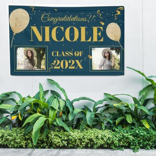 Class Of 2024 Blue Gold Balloon Photo Graduation Banner