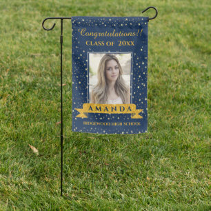 Class of 2024 Blue Gold Graduation Announcement Garden Flag