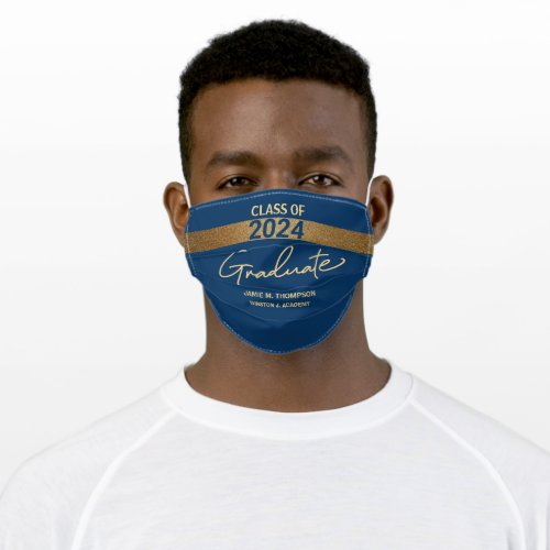 Class of 2024 blue Gold Name Graduation Adult Adult Cloth Face Mask