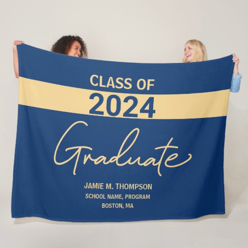 Class of 2024 Blue Gold Personalized Graduation Fleece Blanket