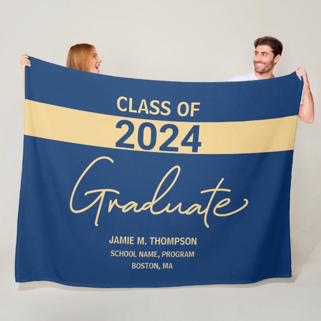 Class of 2024 Blue Gold Personalized Graduation Fleece Blanket (In Situ)