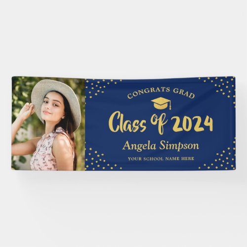 Class of 2024 Blue Gold Photo Graduation Party Banner