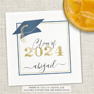 Class of 2024 Blue Gold Script Graduation Napkins