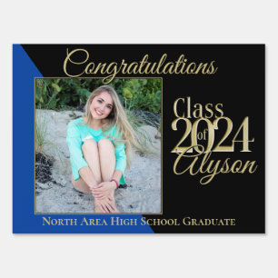Class of 2024 Blue Graduate Photo Yard Sign