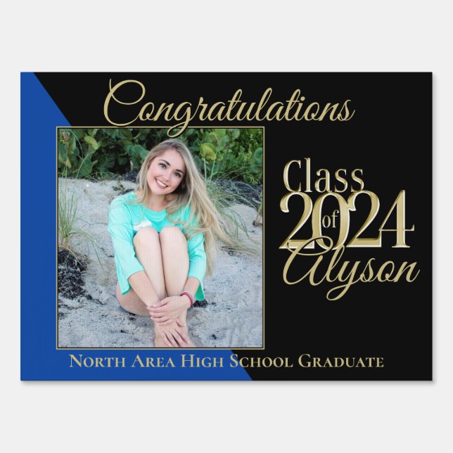 Class of 2024 Blue Graduate Photo Yard Sign (Front)