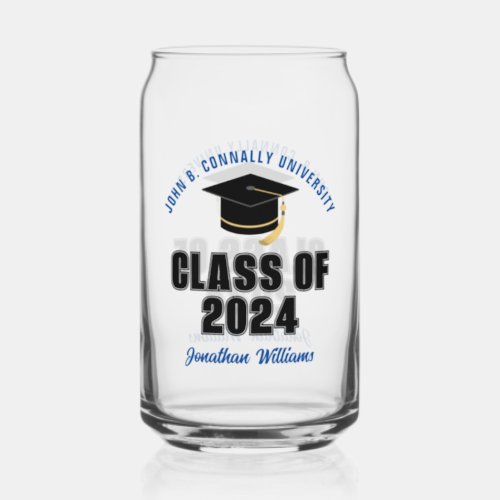 Class of 2024 Blue Graduation Custom Graduate Can Glass