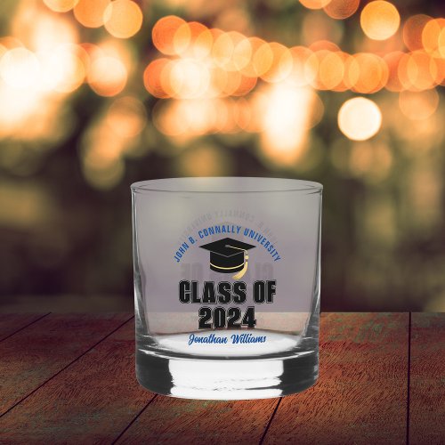 Class of 2024 Blue Graduation Custom Graduate Whiskey Glass