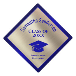 Class of 2024 Blue Metallic Gold Graduation Cap