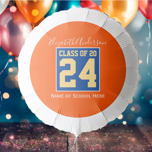Class of 2024 Blue Orange & Gold Graduation Photo Balloon