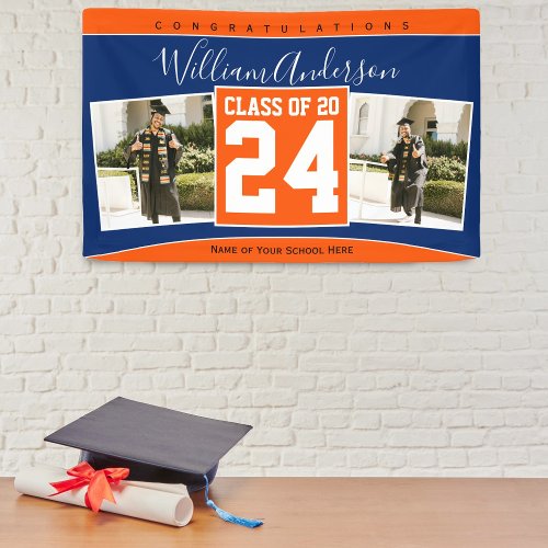 Class of 2024 Blue Orange Graduation Photo Banner