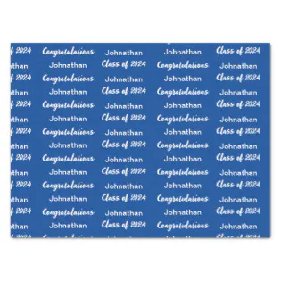 Class of 2024 Blue White Congratulations Grad Name Tissue Paper