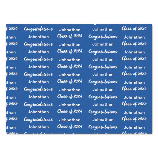 Class of 2024 Blue White Congratulations Grad Name Tissue Paper