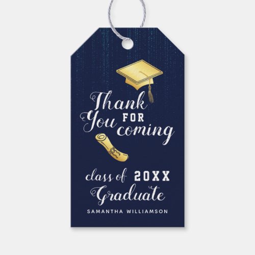 Class of 2024 Blue White Gold Thank You Graduation Gift Tags