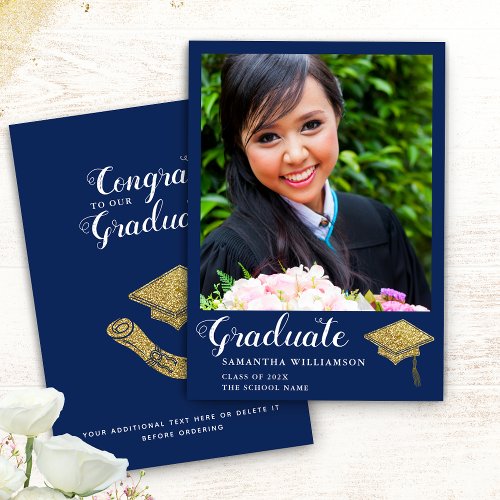 Class of 2024 Blue White Photo Girl Graduation Announcement