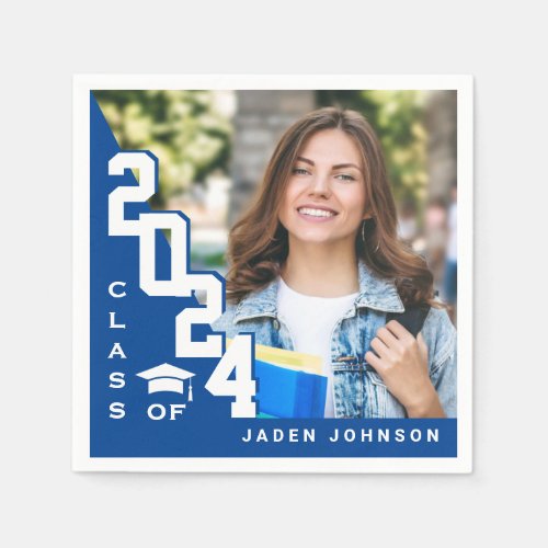 Class of 2024 Blue White PHOTO Graduation Party Napkins