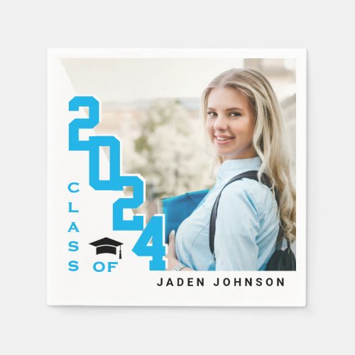 Class of 2024 Blue White PHOTO Graduation Party Napkins