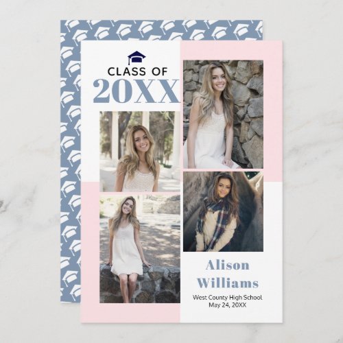 Class of 2024 blush dusty blue photo graduation announcement