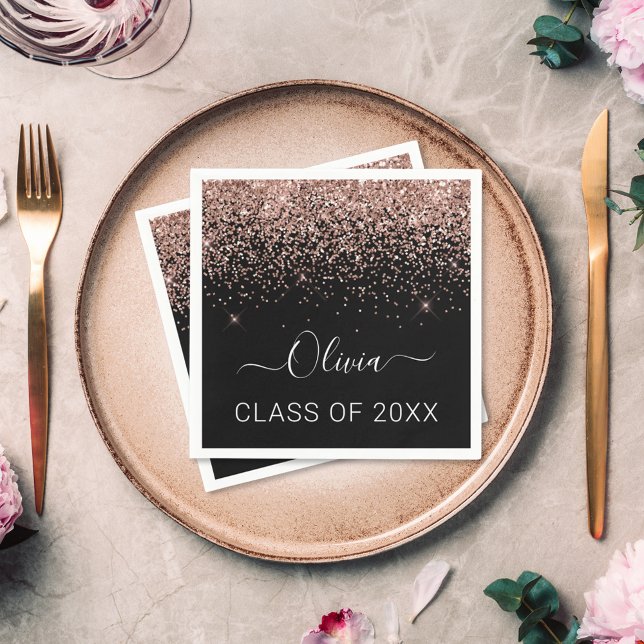 Class of 2024 Blush Pink Black Glitter Graduate Napkins (Creator Uploaded)
