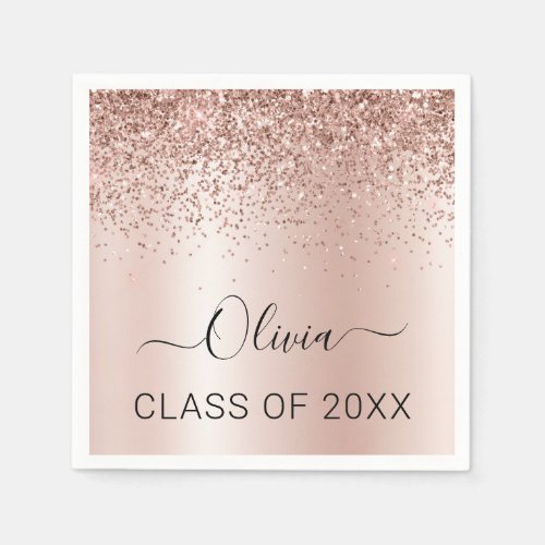 Class of 2024 Blush Pink Glitter Graduate Napkins