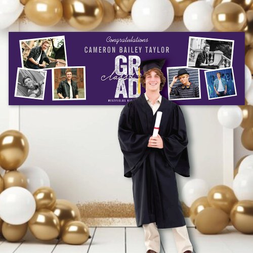 Class Of 2024 Bold GRAD 6 Photo Graduation Party Banner