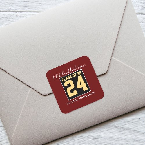 Class of 2024 Burgundy Black and Gold Graduation Square Sticker