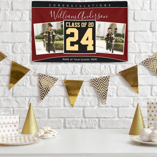 Class of 2024 Burgundy Black Gold Graduation Photo Banner