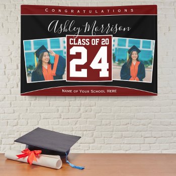Class Of 2024 Burgundy Dark Red Graduation Photo Banner by littleteapotdesigns at Zazzle