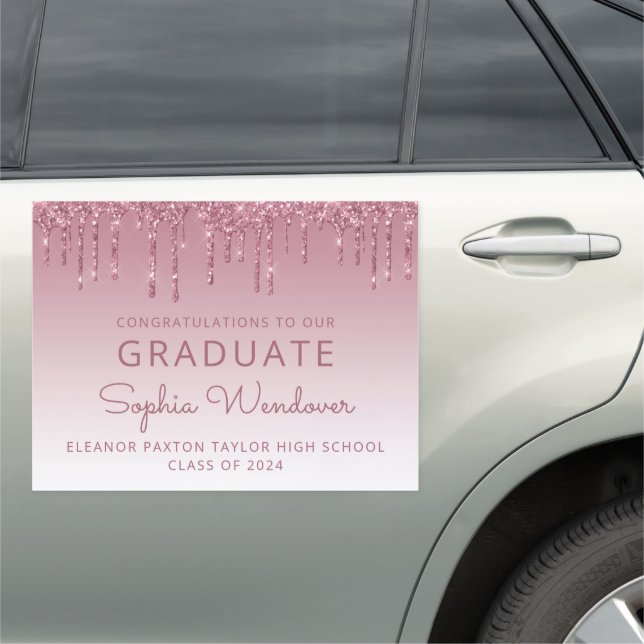 Class of 2024 Burgundy Glitter Drip Graduation Car Magnet (In Situ)