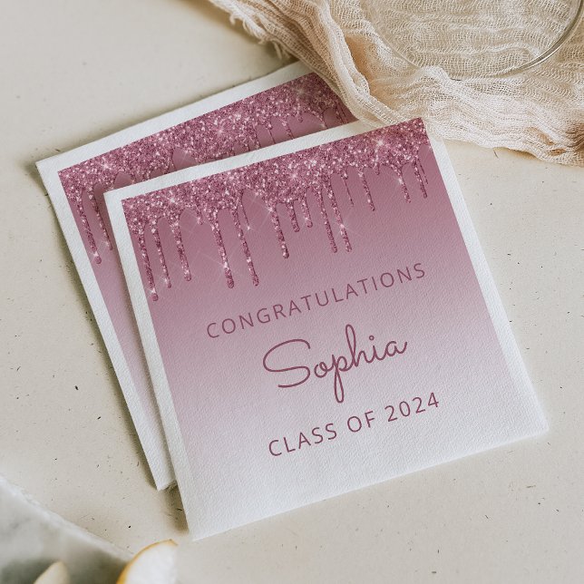 Class of 2024 Burgundy Glitter Drip Graduation Napkins (Creator Uploaded)