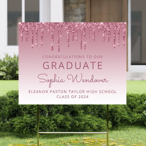 Class of 2024 Burgundy Glitter Graduation Yard Sign