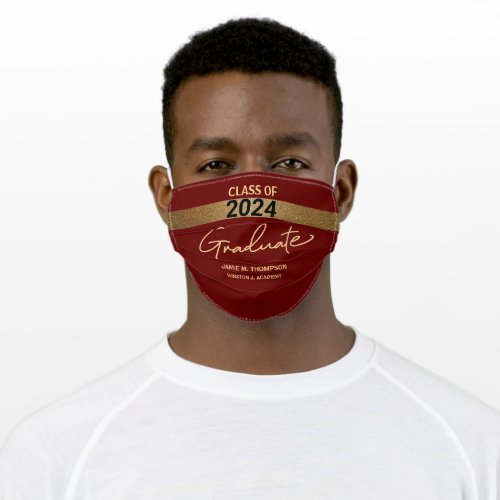 Class of 2024 burgundy Gold Name Graduation Adult Cloth Face Mask