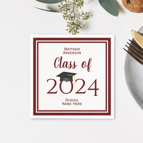 Class of 2024 Burgundy Graduate Graduation Party Paper Napkins