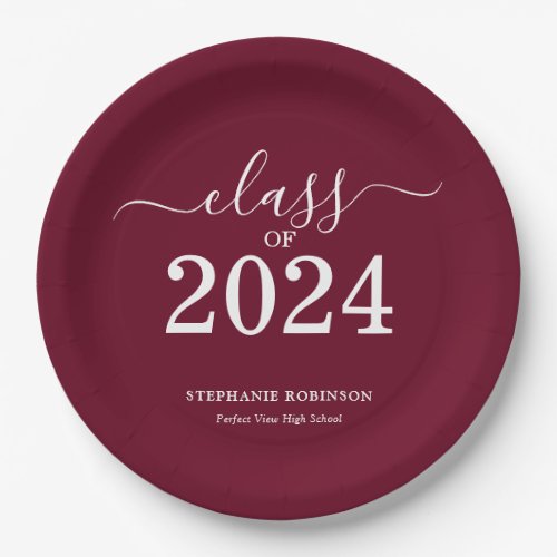 Class of 2024 Burgundy Graduation Party Paper Plates