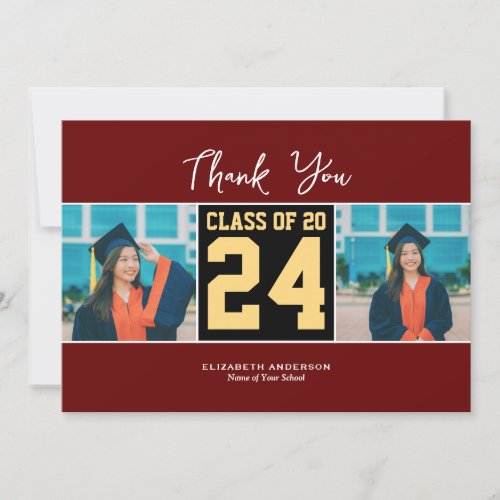 Class of 2024 Burgundy Photo Collage Graduation Thank You Card
