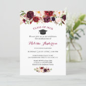 Class of 2024 Burgundy Red Floral Graduation Party Invitation (Standing Front)
