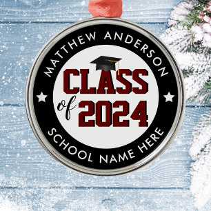 Class of 2024 Burgundy Red Graduate Graduation Metal Ornament