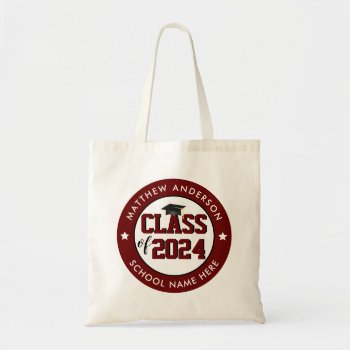 Class Of 2024 Burgundy Red Graduate Graduation Tote Bag by littleteapotdesigns at Zazzle