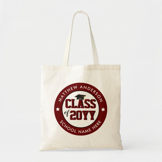 Class of 2024 Burgundy Red Graduate Graduation Tote Bag (Front)