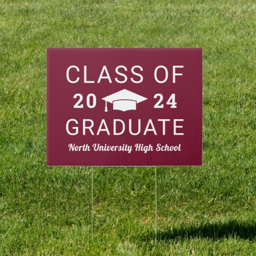 Class of 2024 Burgundy Red High School Graduate Sign
