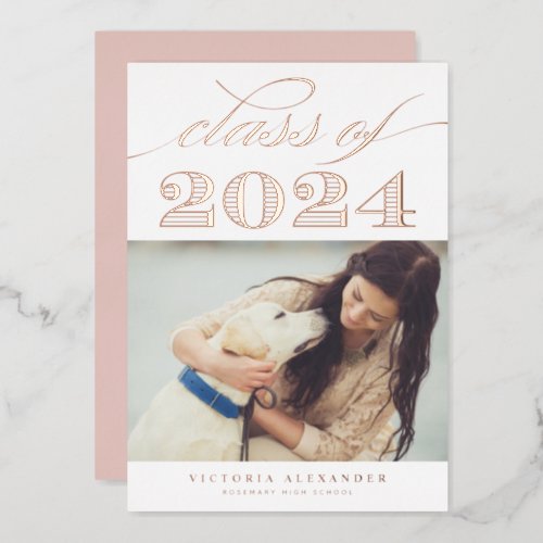 Class of 2024 Classic Typography Photo Graduation Foil Invitation