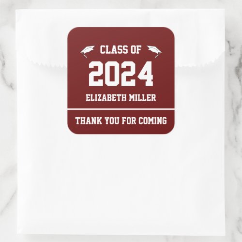 Class of 2024 Dark Red and White Graduation Favor Square Sticker