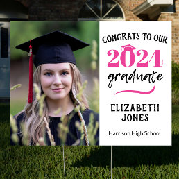 Class of 2024 Double Sided Pink Graduation Photo Sign
