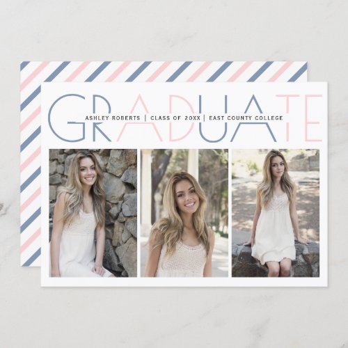 Class of 2024 dusty blue blush graduation photo invitation