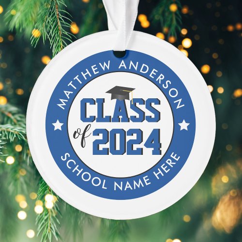 Class of 2024 Elegant Blue Graduate Graduation Ornament