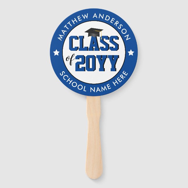 Class of 2024 Elegant Blue Graduation Party Hand Fan (Front)