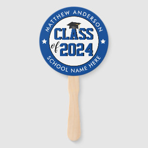 Class of 2024 Elegant Blue Graduation Party Hand Fan