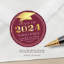 Class of 2024 Elegant Burgundy Maroon Gold Classic Round Sticker