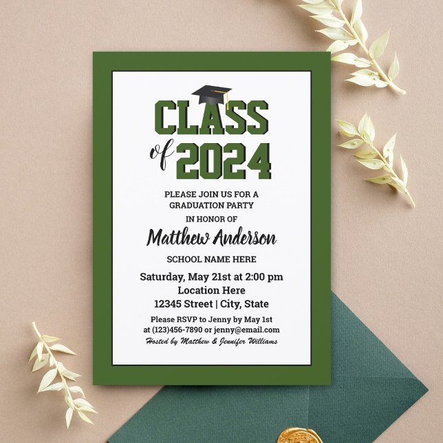 Class of 2024 Elegant Forest Green Graduation Invitation (Creator Uploaded)