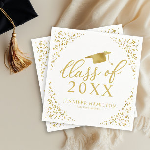 Class Of 2024 Elegant Gold White Graduation Party Napkins