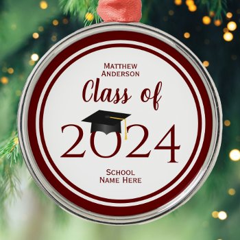 Class Of 2024 Elegant Graduation Cap Graduate Metal Ornament by littleteapotdesigns at Zazzle
